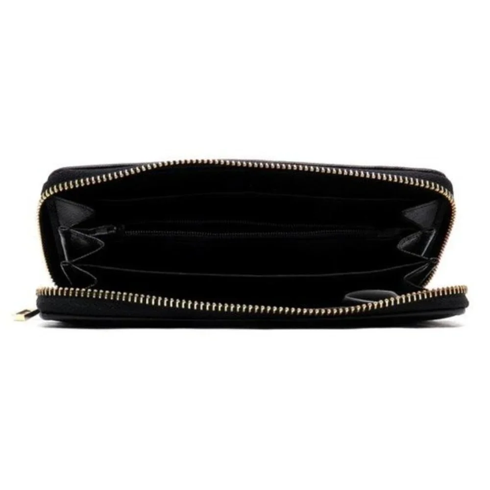 NWT Black Wallet Gold Hardware Bifold Women's Zipper Small Wristlet Clutch Bag